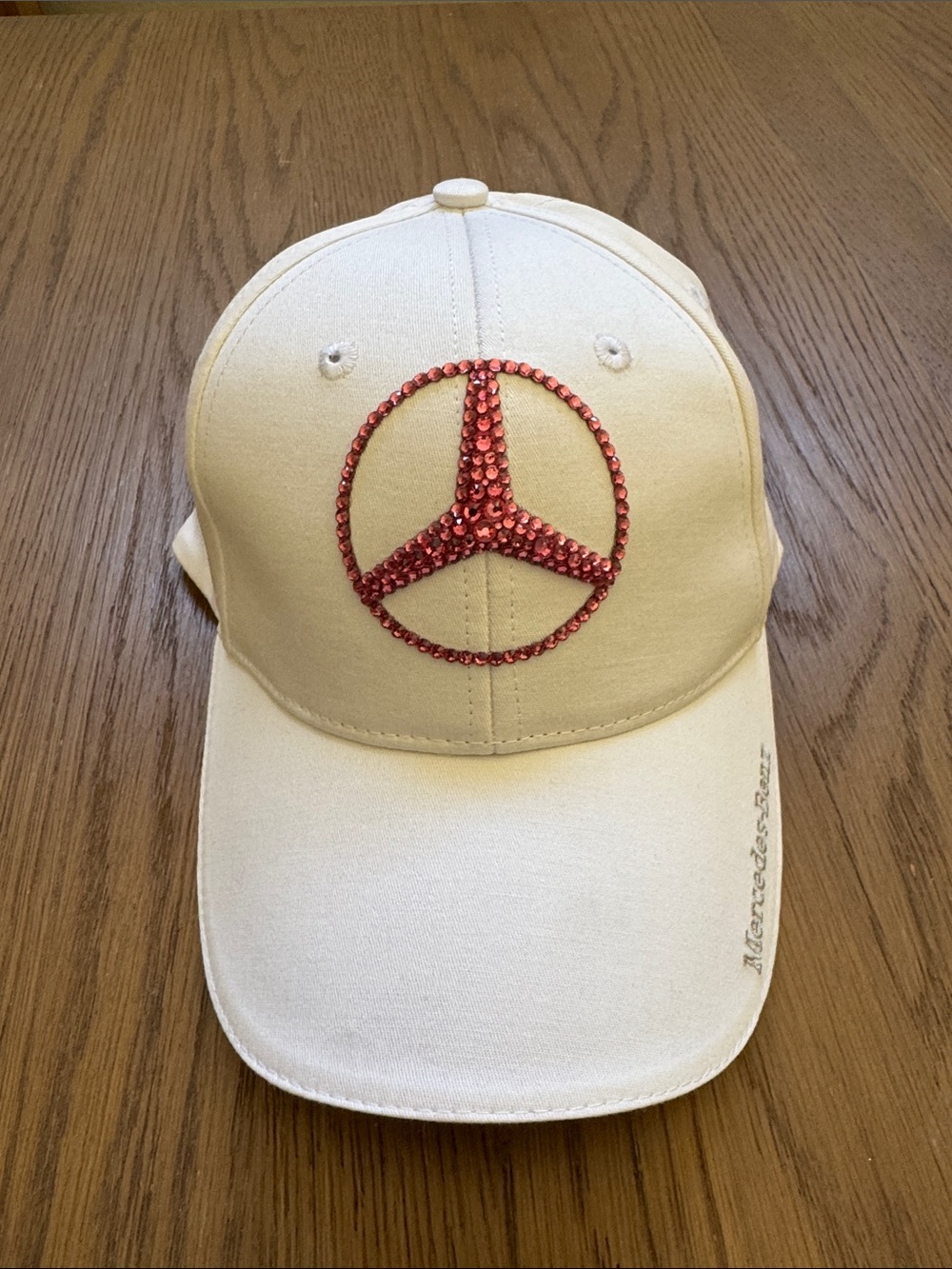 Mercedes Benz White Hat with Pink Jeweled Star